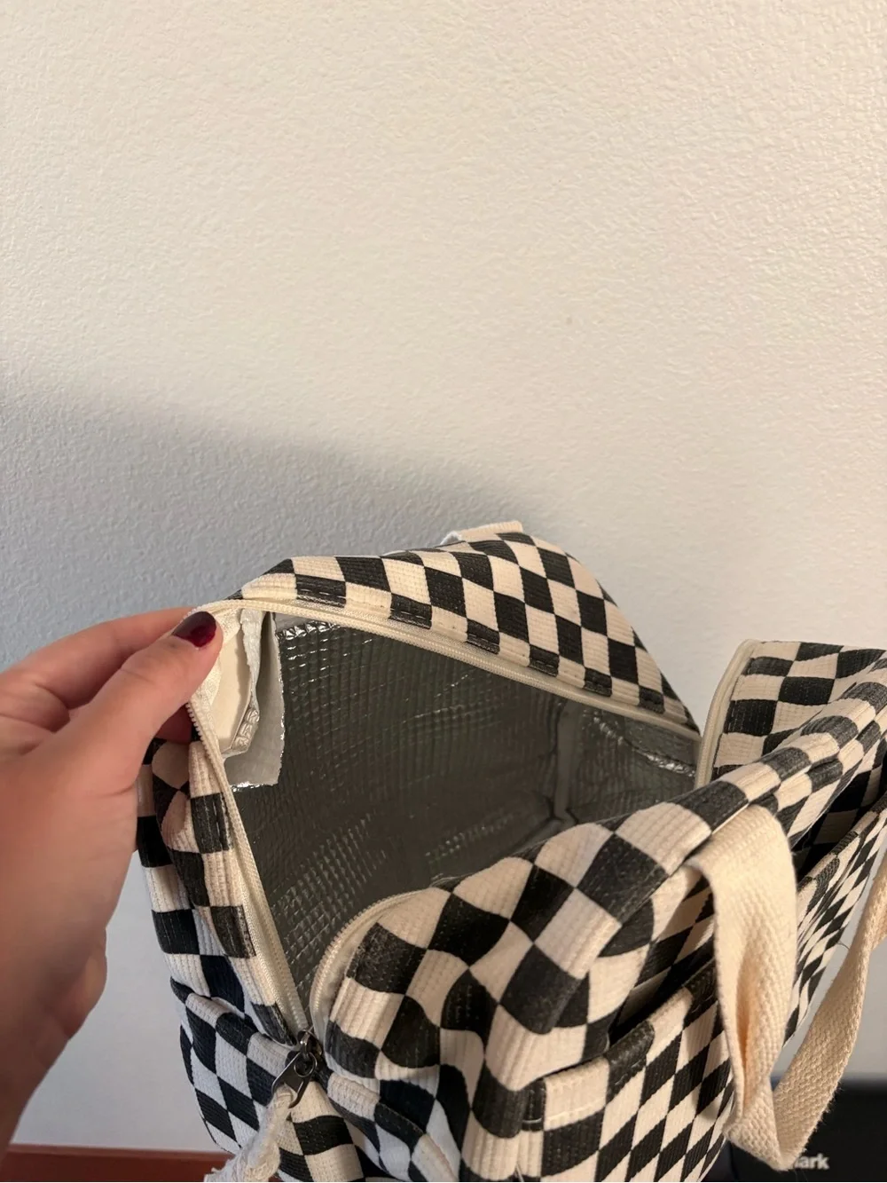 Black & Cream Checkerboard Canvas Tote Bag